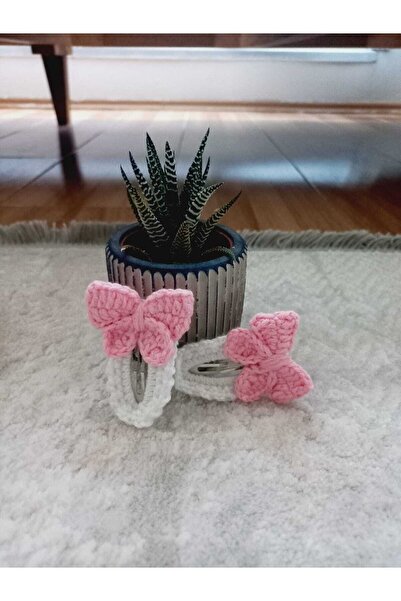zanaatçı anne Set de 2 agrafe de păr tricotate manual, cu fundiță roz Amiguru...