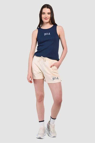 UCLA Pantaloni scurți tricotați pentru damă, brodați supradimensionați, bej Rosa