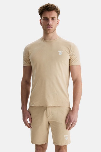 UCLA Ανδρικό μπλουζάκι BASS Brown Crew Neck με στάμπα Standard Fit