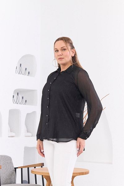 RMG Plus Size Chiffon Shirt - Glitter, Long Sleeve