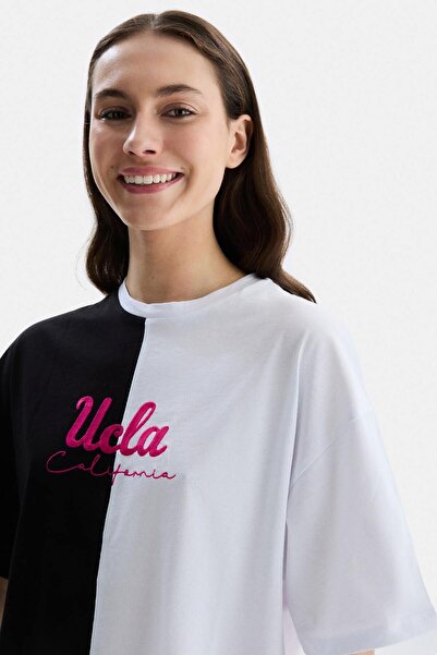 UCLA Γυναικείο μπλουζάκι FELIZ Black Crew Neck με κέντημα
