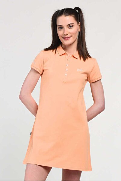 UCLA Madeira Orange Polo Collar Embroidered Women's Dress