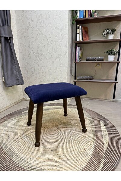 Asedia Trend Ceviz Lacivert Ahşap Ayak Uzatma Pufu Makyaj Koltuğu Tabure Baba...