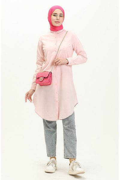 sefamerve Powder Colored High Collar Pocket Tunic 2515-01