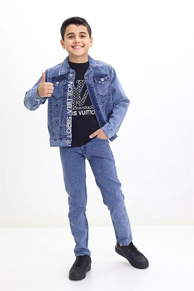 GZT TEKSTİL Set de blugi pentru băiat (jachetă-tricou-pantaloni) 3 piese (3-12 ANI)