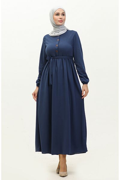 sefamerve 7979-06 Model Indigo Belted Dress