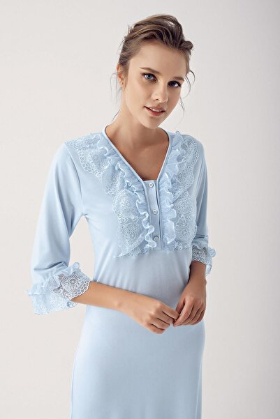 Artış Lace Buttoned Flexible Viscose Maternity Dressing Gown Nightgown