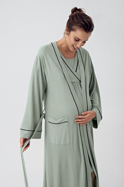 Artış Flexible Viscous Short Sleeve Maternity Dressing Gown and Nightgown Set