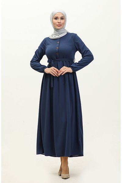 sefamerve 7979-06 Model Indigo Belted Dress