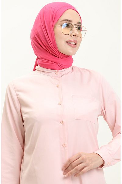sefamerve Powder Colored High Collar Pocket Tunic 2515-01