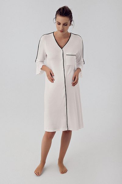Artış Buttoned Three Quarter Sleeve Short Stretchy Viscose Maternity Nightgown