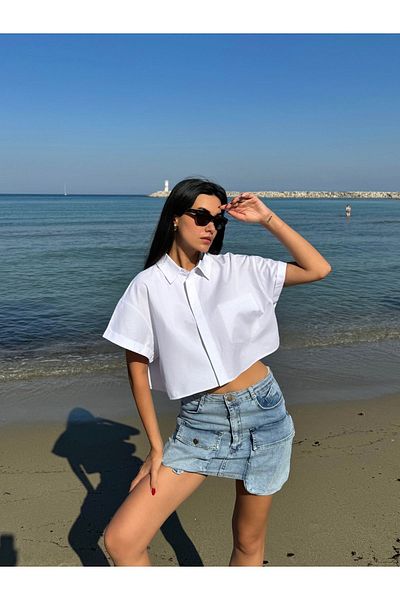 minaaise Cămașă oversize albă din bumbac - mânecă scurtă, model 27311
