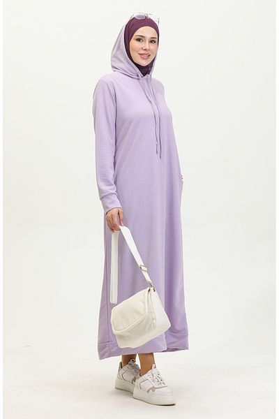 sefamerve Light Lilac Hooded Sports Dress - 0190-18, Two Thread