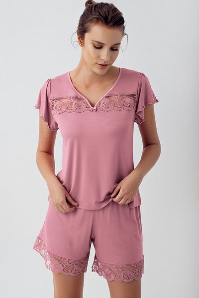 Artış With Flexible Viscous Shorts - Lace Short Sleeve Pajama Set