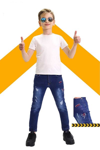 GZT TEKSTİL Boy's Cotton Lycra Jeans Pants Printed Model 3-12 Years