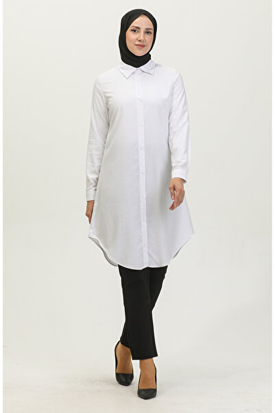 sefamerve White Viscose Tunic 6110-04 - Buttoned