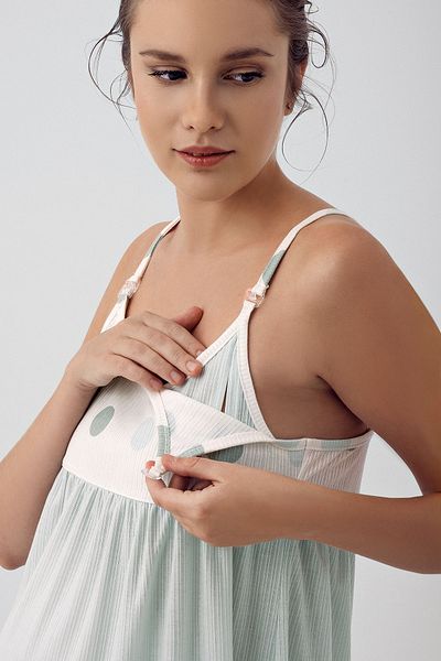 Artış Flexible Viscous Maternity Nightgown - Polka Dot and Short Straps