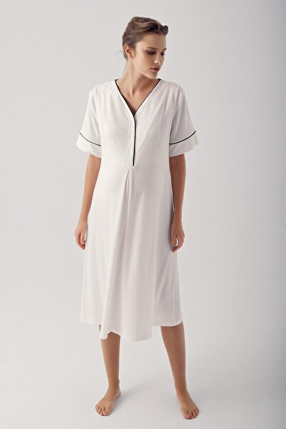 Artış Flexible Viscous Maternity Nightgown and Dressing Gown Set - Short Sleeve, Buttoned 14406