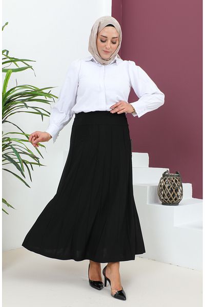 sefamerve Black Large Size Sandy Striped Skirt - 1745-03