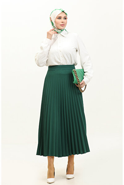 sefamerve Emerald Green Pleated Skirt - 2249-04