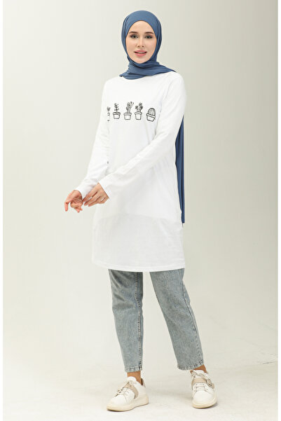 sefamerve White Printed Tunic 6001-03