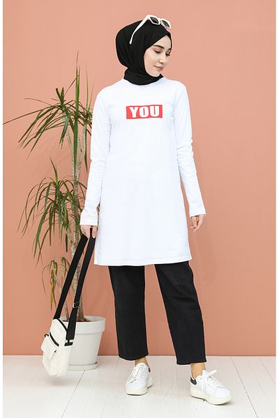 sefamerve White Printed Tunic 6019-03