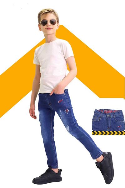GZT TEKSTİL Boy's Cotton Lycra Jeans Pants Printed Model 3-12 Years