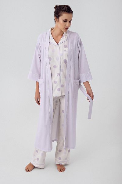 Artış Flexible Viscous Short Sleeve Polka Dot Pajamas and Dressing Gown Set