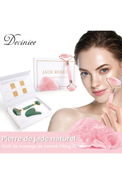 Choice Natural Rose Quartz Jade Roller Gua Sha Set Facial Body Massager Roller Jade Stone Massage Set Fa...