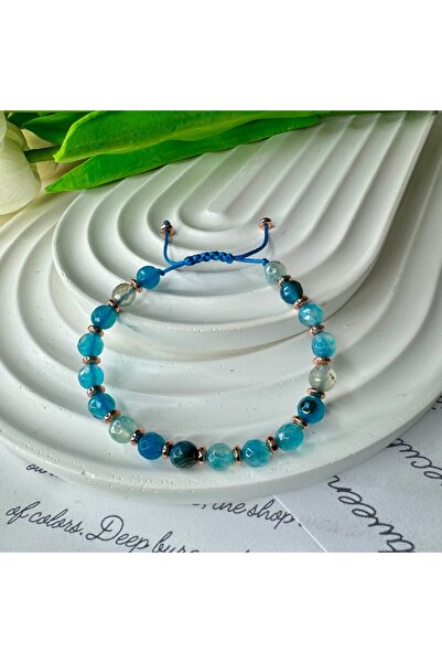 Elifsu Jewelry Blue Agate Stone Faceted Adjustable Bracelets with Cut Detail ...