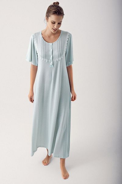 Artış Πουά με κουμπιά κοντομάνικο Lycra Viscose Nightgown 14118