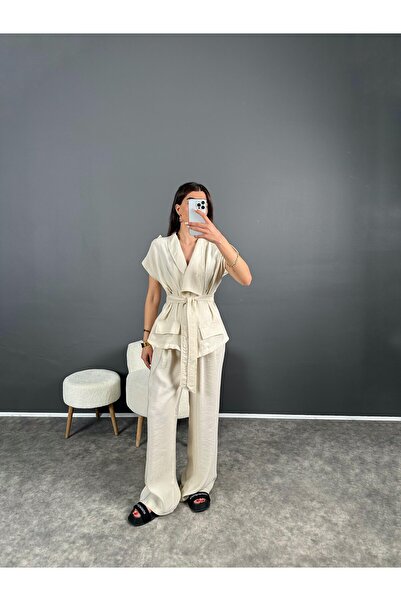 bymaestro woman بدلة مزدوجة باللون البيج للموسم الجديد - سترة من القماش الفاخر