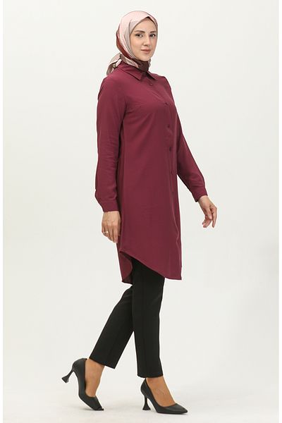 sefamerve Plum Viscose Tunic 6110-02 - Buttoned