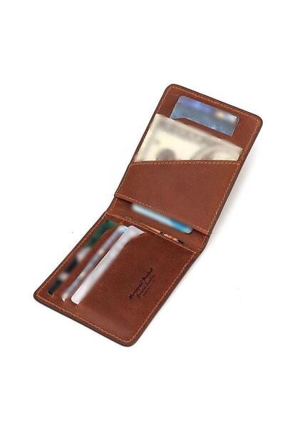 HumerPaul Premium καφέ δέρμα - Λεπτό πορτοφόλι casual για κάρτες Rıfd