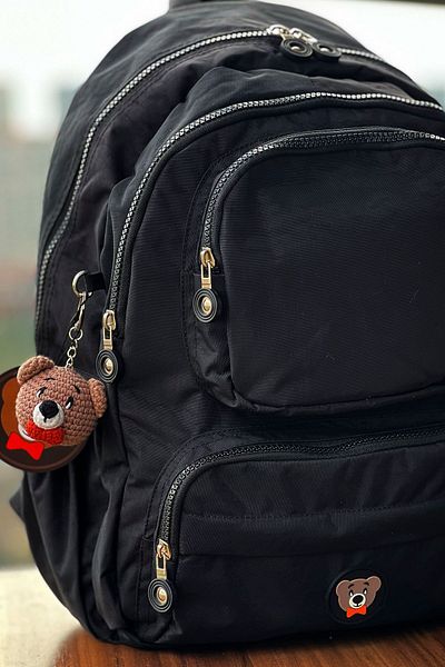 NEMO BAGS Unisex Black Backpack School, Laptop and Travel Bag Waterproof with Amigurumi Teddy Bear
