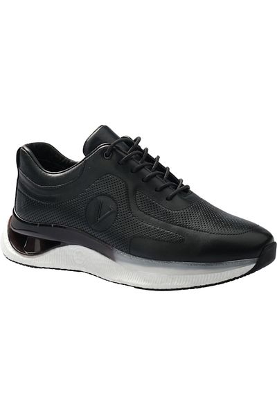 Voyager V24Ya-4964 Black Skin Leather Men's Sneaker Shoes