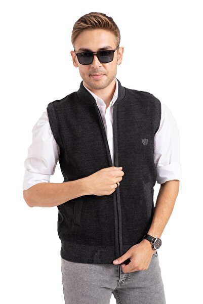 Mutlu City سترة تريكو أكريليك للرجال - منتصف العمر وما فوق، بسحاب، شتوي أبي ر...