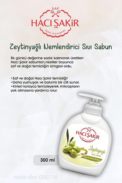 Hacı Şakir 300 ml Olive Oil Moisturizing Liquid Soap - ROSIE