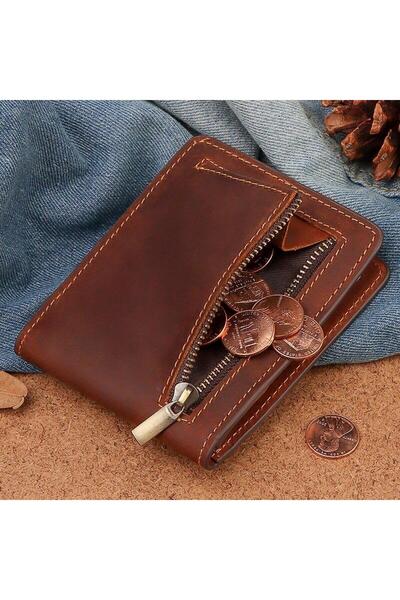 HumerPaul Premium καφέ δέρμα - Λεπτό πορτοφόλι casual για κάρτες Rıfd