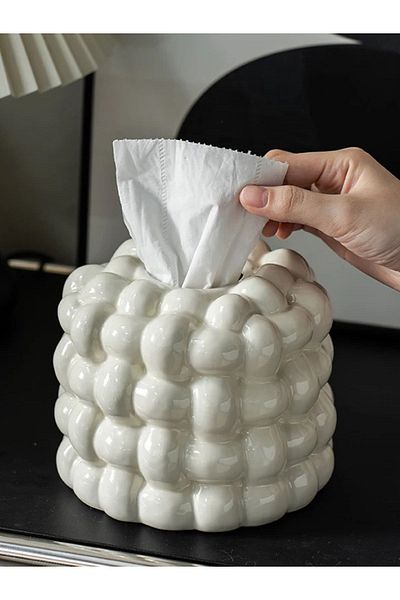 peony studio Cream Colored Decorative Ceramic Napkin Holder - Wm22011-nb