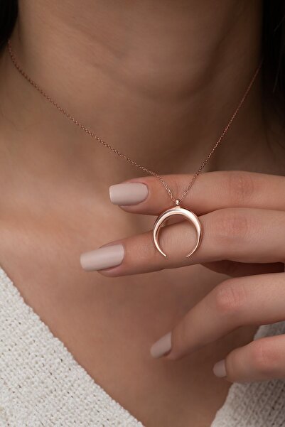 Nereze 925 Ayar Ters Hilal Kolye Kadın Gümüş Kolye