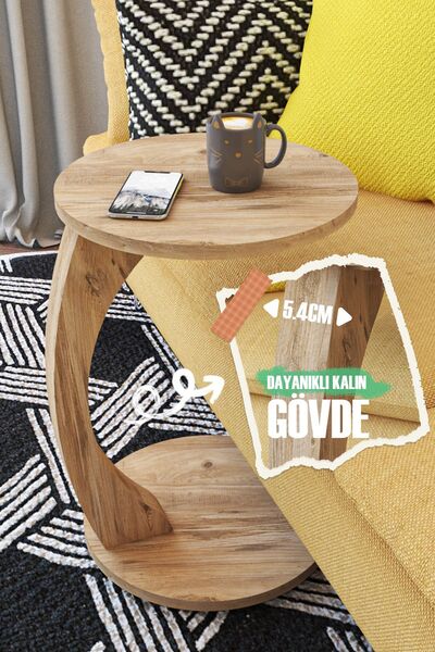 lefty Tekerlekli C Sehpa Dayanıklı Koltuk Sehpası Yan Sehpa Servis Sehpası Çam