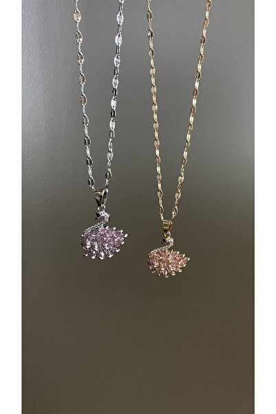 Çelik قلادة بجعة الحجر الملون باللون الذهبي