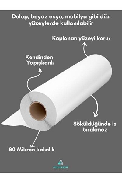 AUTOFOLYO Parlak Beyaz Folyo 60 Cm X 5 Mt Dolap Kaplama Yapışkanlı