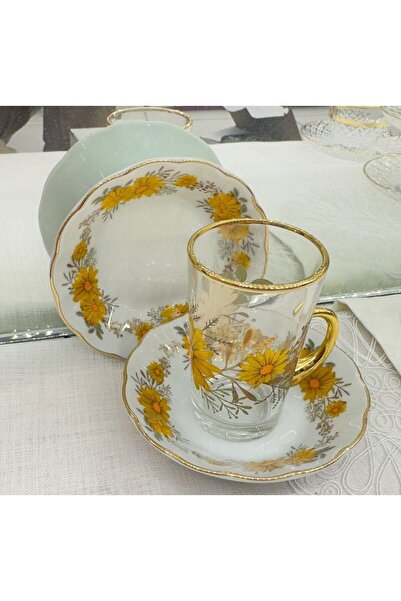 DUKKANI ISTANBUL مجموعة شاي مكونة من 12 قطعة مكونة من 6 أقحوان أصفر