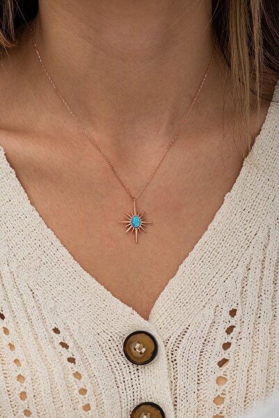 Nereze 925 Ayar Gümüş Opal Taşlı Kutup Yıldızı Kolye Kadın Gümüş Kolye