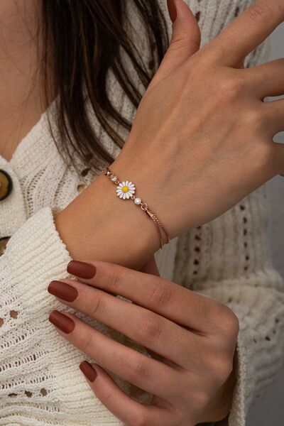 Nereze 925 Ayar Gümüş Minik Papatya Bileklik Kadın Gümüş Bileklik