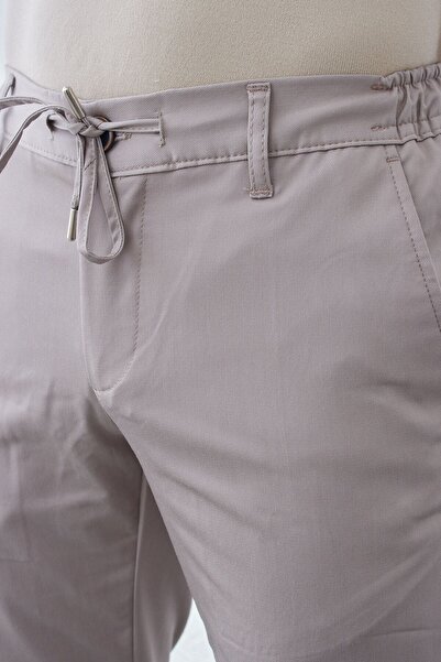 RAVANELLI Light Gray Stretchy Lycra Men's Slim Fit Jogger Pants - Elastic Waist and Lace-up