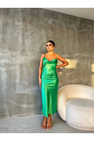 Buy Olive Green Satin Dress Shop Now Save Trendyol UAE KSA