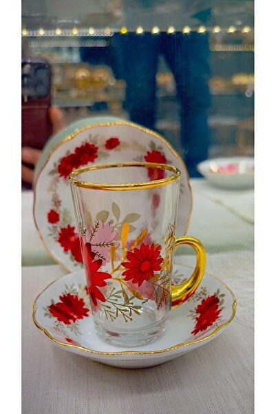 DUKKANI ISTANBUL Çay takımı 6'Lı kırmızı papatya 12 parça